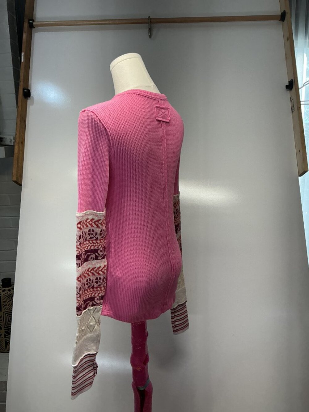 We The Free M Pink Thermal Top Fair Isle Patchwork Long Sleeve Boho - Picture 4 of 13
